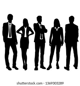 Set of silhouettes of men and women standing in different poses, cartoon character, group of business people, vector illustration, flat designe icon, isolated on white 