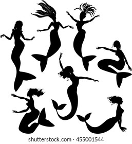 Set Silhouettes Mermaids Stock Vector (Royalty Free) 455001544 ...