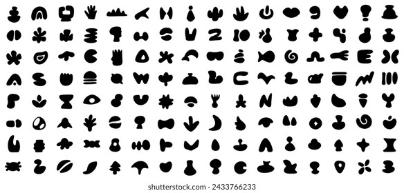 Set of silhouettes minimalistic bizarre abstract geometric unusual shapes and forms vector set