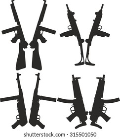 A set of silhouettes of modern weapons.