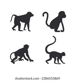 set of silhouettes of monkey icon