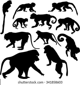 set of silhouettes of monkeys