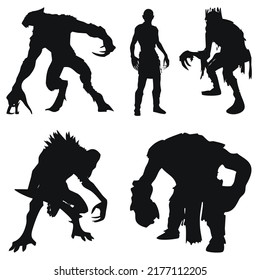 A set of silhouettes of monsters and terrible creatures (5 pieces)