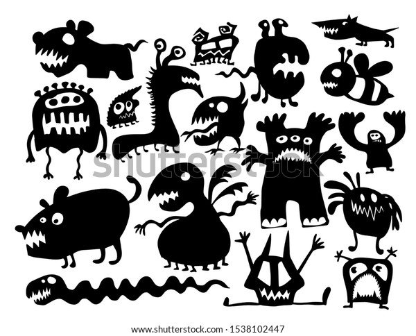 Set Silhouettes Monsters Vector Illustration Stock Vector (Royalty Free ...