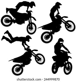 Set silhouettes Motocross rider on a motorcycle. Vector illustrations.