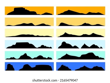 Set of silhouettes of the mountains, hill on white background vector illustration.
