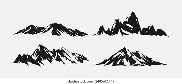 Set silhouettes of mountains. Rocky mountain, ice mountain, landscape, environment concept. Vector illustration.