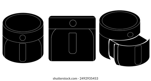 Set of silhouettes of multi-bake ovens from different angles, icons of kitchen appliances vector illustration