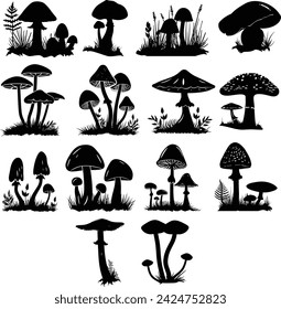  set of silhouettes of mushrooms