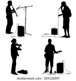 Set  silhouettes  musicians playing musical instruments. Vector illustration.  