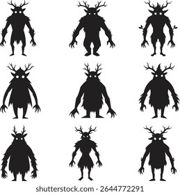 Set of Silhouettes of Mythical Forest Creatures
