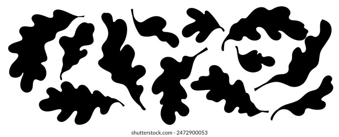 Set of silhouettes of oak tree leaves.Vector graphics.