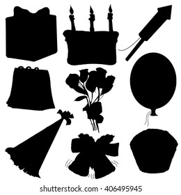 set of silhouettes of objects for celebration