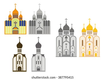 Set Silhouettes Orthodox Christian Churches Isolated Stock Vector ...