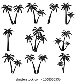 set of silhouettes of palm trees, exotic symbol, vector image