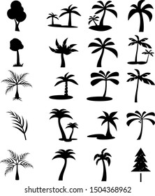 set of silhouettes of palm trees, exotic symbol, realistic style, vector image