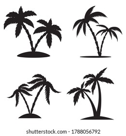 set of the silhouettes of palm trees illustration isolated on white background. Design elements for logo, label, emblem, sign, brand mark. Vector illustration.