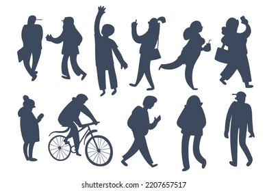 A set of silhouettes of people in cartoon style . Vector illustration