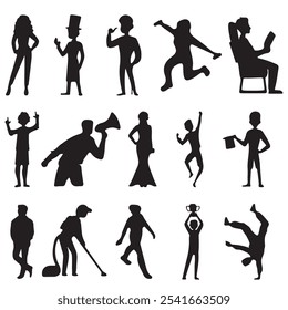 set of silhouettes of people. a collection of silhouettes set