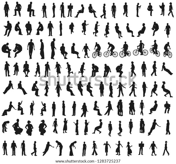 Set Silhouettes People Different Poses Situations Stock Vector (Royalty ...