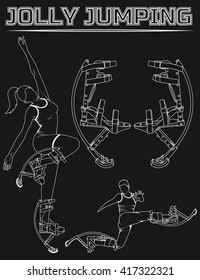 Set of silhouettes of people and equipment to Jolly jumpers, bocking.