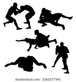 Set of silhouettes people fighting, MMA fighters. Greco Roman wrestling, fight, combating; struggle; grappling; duel, mixed martial art, sportsmanship