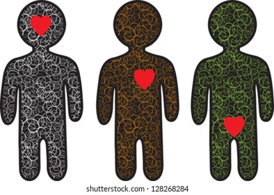 Set of silhouettes of people with heart