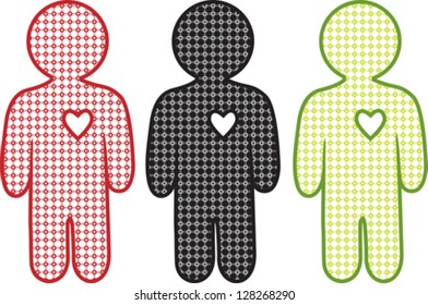 Set of silhouettes of people with heart