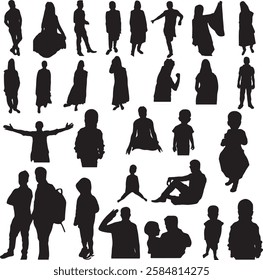 Set of silhouettes of people on a white background Vector illustration