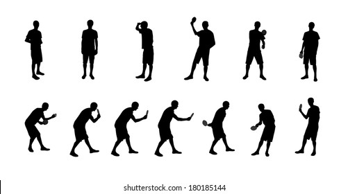 Set of Silhouettes of People Playing Ping Pong. Vector Illustration.