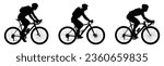 set of silhouettes of people riding bicycle. cyclist side view. isolated on a background. eps 10