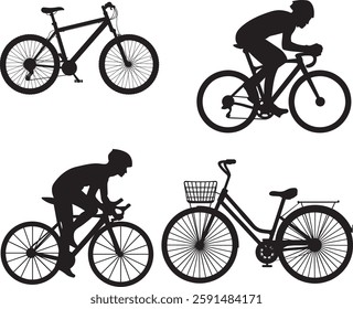 set of silhouettes of people riding bicycle. cyclist front view. isolated on a background. eps 10