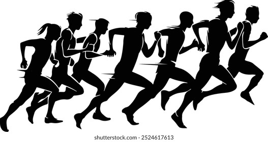 set silhouettes of people running