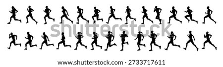 set silhouettes of people running pose