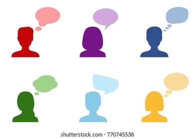 Set of silhouettes of people with speech bubbles, vector illustration