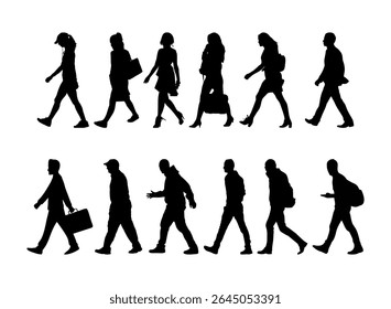 Satz von Silhouetten von Menschen zu Fuß