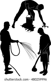 set of silhouettes of people at work