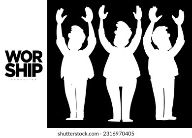 set of silhouettes of people worshiping, praising and praying