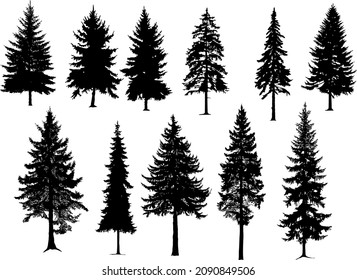 Set Silhouettes Pine Trees Stock Vector (Royalty Free) 2090849506 ...