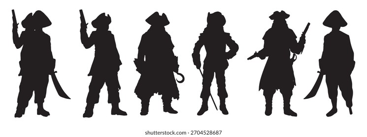 set of silhouettes of pirates vector illustration