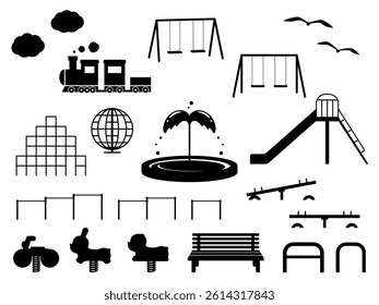 Set of silhouettes of playground equipment in the park