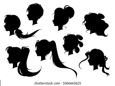 Set of silhouettes of princess. black icons isolated on white. Vector illustration. Can be used for card, invitation, tattoo.