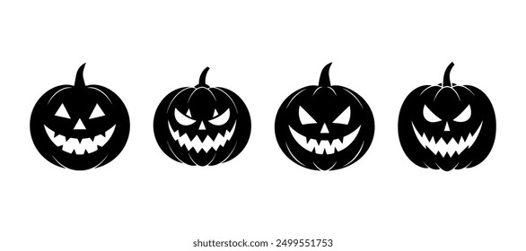  Set of silhouettes pumpkin, jack lantern for Halloween, on white background. Vector 