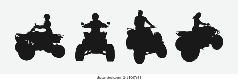 set of silhouettes of quad bike, atv. isolated on white background. graphic vector illustration.