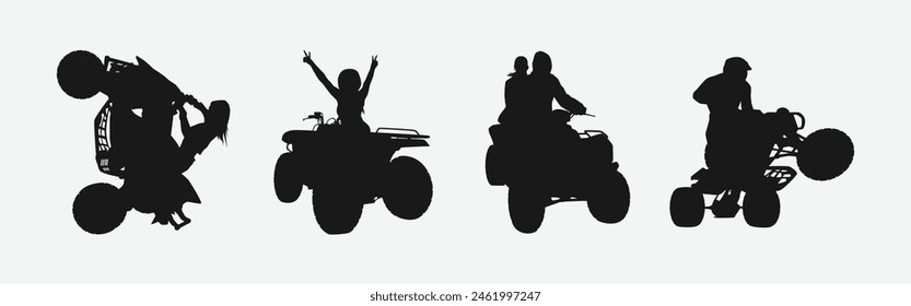 set of silhouettes of quad bike, atv. isolated on white background. graphic vector illustration.