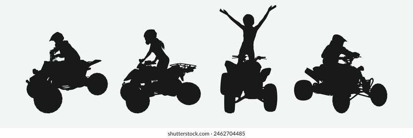 Satz von Silhouetten von Quad, atv. isoliert auf weißem Hintergrund. Grafische Vektorillustration.