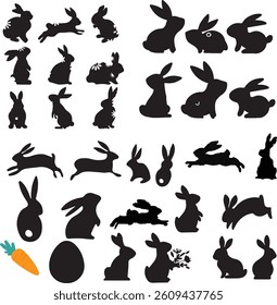 set of silhouettes of rabbits
