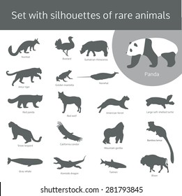 Set with silhouettes of rare animals. 