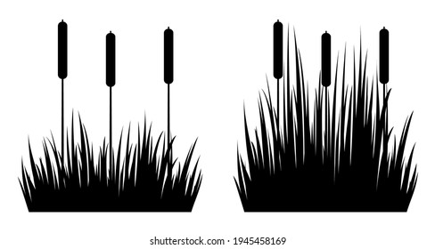 Set of silhouettes of reeds in the grass.