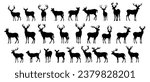 set of silhouettes of reindeer. male and female deer isolated on a white background. eps 10	
